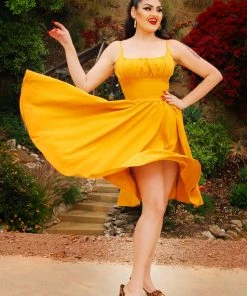 Holly Swing Dress In Mustard Gabardine | Pinup Couture What's New, Pussycat? 14 Holly Swing Dress In Mustard Gabardine | Pinup Couture What's New, Pussycat?