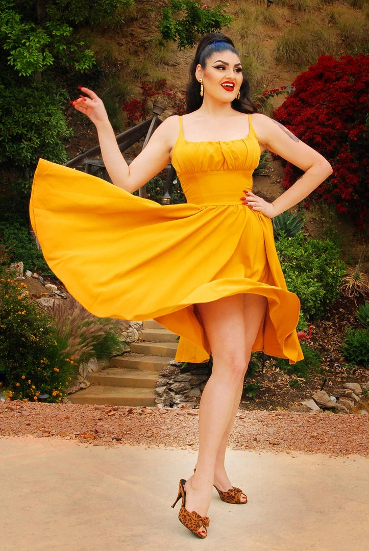 Holly Swing Dress In Mustard Gabardine | Pinup Couture What's New, Pussycat? 6 Holly Swing Dress In Mustard Gabardine | Pinup Couture What's New, Pussycat?