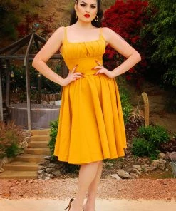 Holly Swing Dress In Mustard Gabardine | Pinup Couture What's New, Pussycat? 15 Holly Swing Dress In Mustard Gabardine | Pinup Couture What's New, Pussycat?