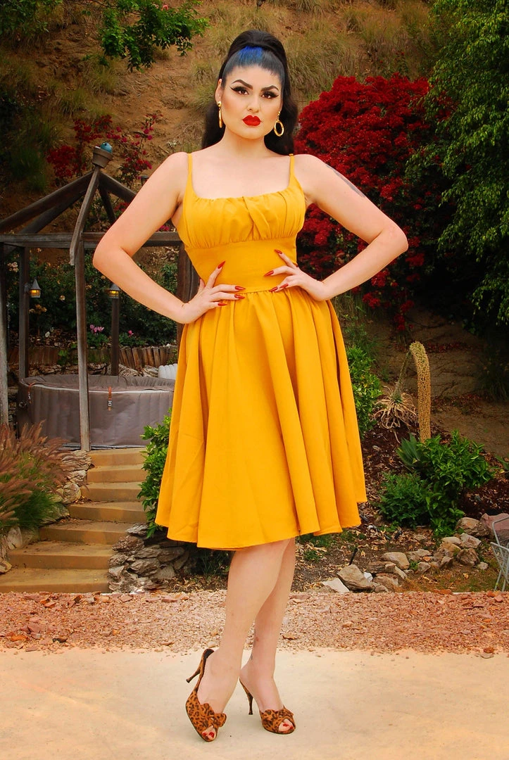 Holly Swing Dress In Mustard Gabardine | Pinup Couture What's New, Pussycat? 7 Holly Swing Dress In Mustard Gabardine | Pinup Couture What's New, Pussycat?
