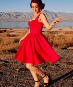 Vera Vintage Swing Dress In Solid Fuchsia Cotton Sateen | Deadly Dames 8 Vera Vintage Swing Dress In Solid Fuchsia Cotton Sateen | Deadly Dames