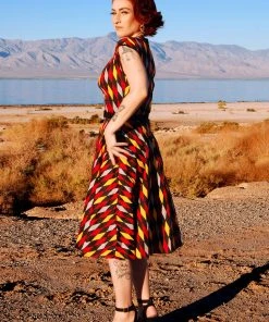 Heidi Dress In Burgundy And Gold House Harlequin | Pinup Couture All In Stock Size XS