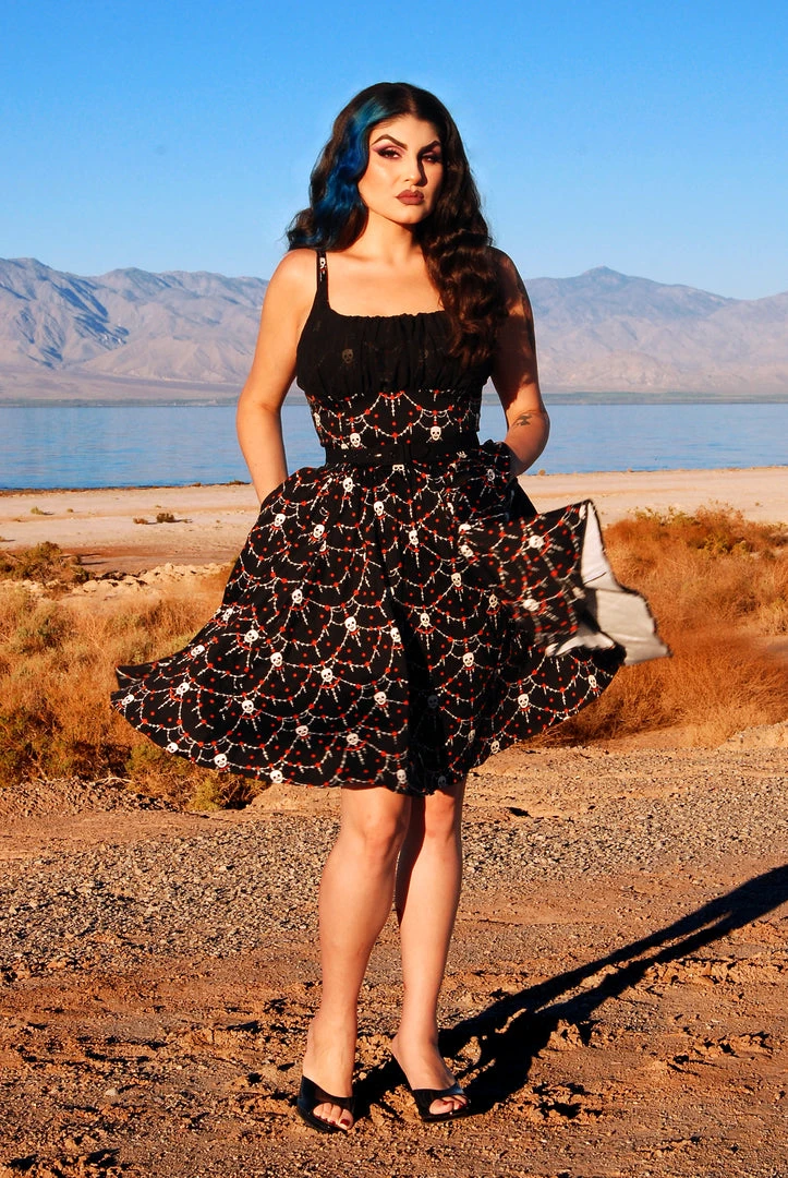 LBHM Holly Swing Dress In Halloween Skull Lace Print | Laura Byrnes & Hope Johnstun 4 LBHM Holly Swing Dress In Halloween Skull Lace Print | Laura Byrnes & Hope Johnstun