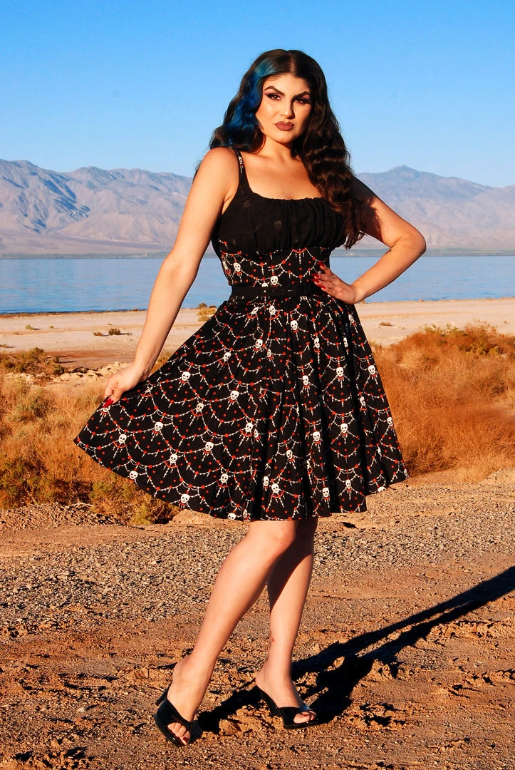 LBHM Holly Swing Dress In Halloween Skull Lace Print | Laura Byrnes & Hope Johnstun 3 LBHM Holly Swing Dress In Halloween Skull Lace Print | Laura Byrnes & Hope Johnstun