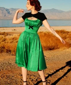 Shop All In-Stock Items By Size Final Sale - Evelyn Vintage Cocktail Dress In Green Bridal Satin | Pinup Couture