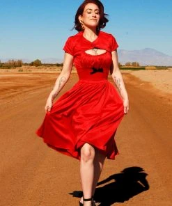 Final Sale - Evelyn Vintage Cocktail Dress In Red Bridal Satin | Pinup Couture Shop All In-Stock Items By Size