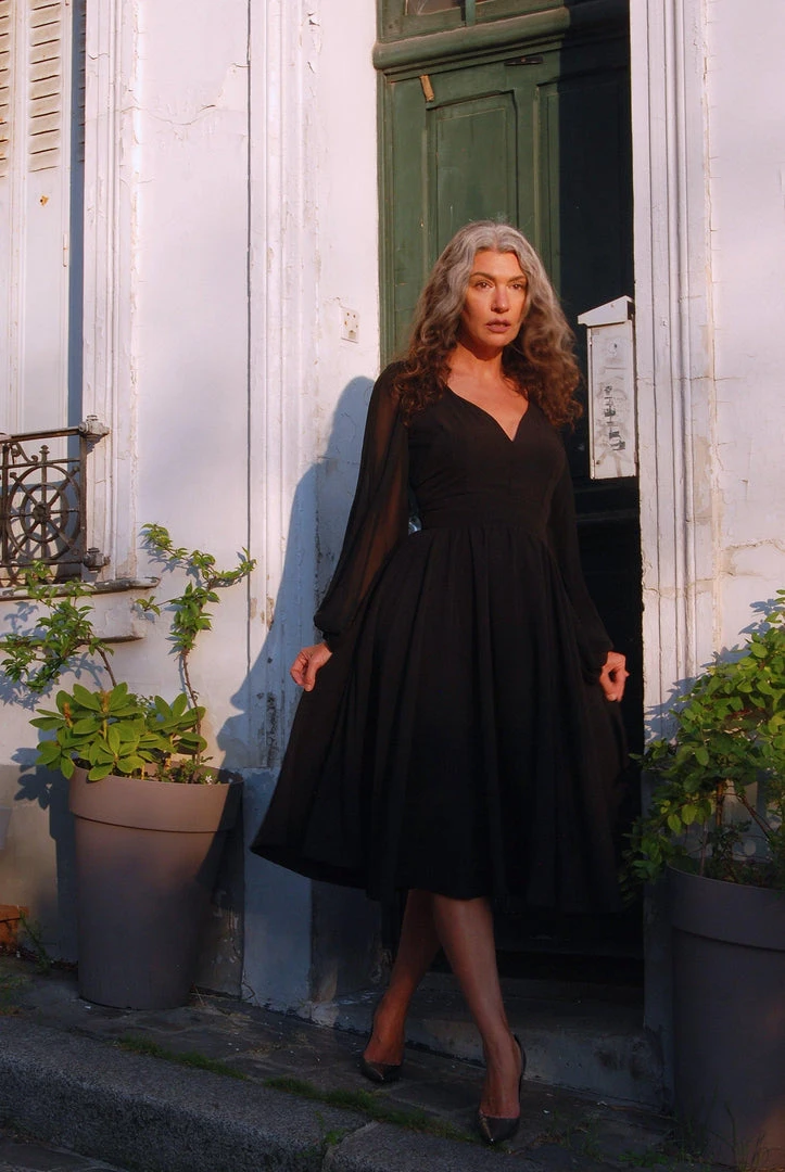 Pinupgirlclothing.com Kara Swing Dress In Black Crepe And Chiffon Sleeves | Laura Byrnes Design What's New, Pussycat? 19 Pinupgirlclothing.com Kara Swing Dress In Black Crepe And Chiffon Sleeves | Laura Byrnes Design What's New, Pussycat?