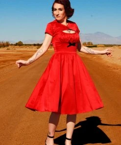 Final Sale - Evelyn Vintage Cocktail Dress In Red Bridal Satin | Pinup Couture Shop All In-Stock Items By Size