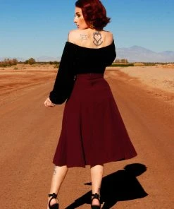 What's New, Pussycat? Viva 40s Tulip Skirt In Cabernet Crepe | Laura Byrnes Design