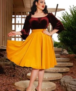 Final Sale - Doris Vintage Swing Skirt In Mustard Gabardine | Pinup Couture Shop All In-Stock Items By Size