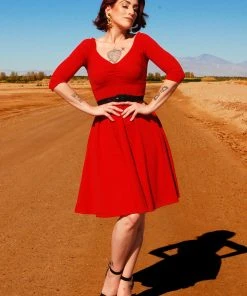 Laura Byrnes Design Kayla Swing Dress In Red Scuba Crepe | Deadly Dames