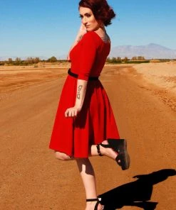 Laura Byrnes Design Kayla Swing Dress In Red Scuba Crepe | Deadly Dames
