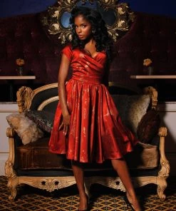 Laura Byrnes Design Final Sale - Ava Swing Cocktail Dress In Burgundy Witchy Toile Satin | Laura Byrnes Shop All In-Stock Items By Size 10 Laura Byrnes Design Final Sale - Ava Swing Cocktail Dress In Burgundy Witchy Toile Satin | Laura Byrnes Shop All In-Stock Items By Size