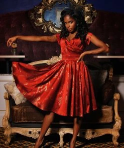 Laura Byrnes Design Final Sale - Ava Swing Cocktail Dress In Burgundy Witchy Toile Satin | Laura Byrnes Shop All In-Stock Items By Size 11 Laura Byrnes Design Final Sale - Ava Swing Cocktail Dress In Burgundy Witchy Toile Satin | Laura Byrnes Shop All In-Stock Items By Size