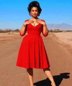Erin Vintage Style Swing Dress In Cherry Red Bengaline | Pinup Couture 9 Erin Vintage Style Swing Dress In Cherry Red Bengaline | Pinup Couture