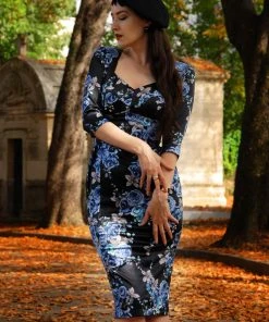 Pinupgirlclothing.com Mona Wiggle Dress In Blue Roses Satin | Pinup Couture What's New, Pussycat? 11 Pinupgirlclothing.com Mona Wiggle Dress In Blue Roses Satin | Pinup Couture What's New, Pussycat?