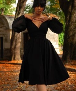 Pinupgirlclothing.com Kara Swing Dress In Black Crepe And Chiffon Sleeves | Laura Byrnes Design What's New, Pussycat? 24 Pinupgirlclothing.com Kara Swing Dress In Black Crepe And Chiffon Sleeves | Laura Byrnes Design What's New, Pussycat?