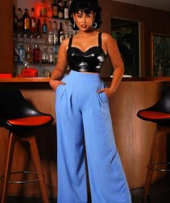 Dietrich Vintage Wide Leg Palazzo Pants In Light Blue Crepe 32" Inseam | Laura Byrnes Design