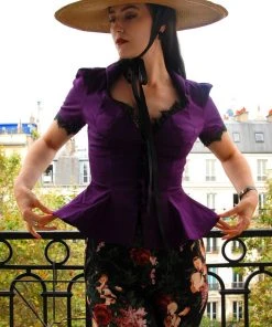 What's New, Pussycat? The Lilith Victorian Peplum Top In Aubergine Twill | Laura Byrnes Designs