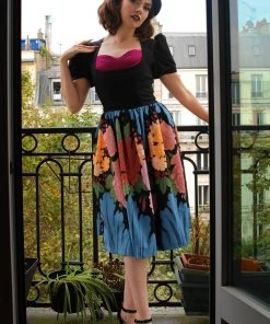 LBHM Final Sale - Alfreda Vintage Swing Dress In Large Floral Border Print | Laura Byrnes & Hope Johnstun