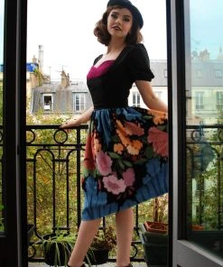 LBHM Final Sale - Alfreda Vintage Swing Dress In Large Floral Border Print | Laura Byrnes & Hope Johnstun