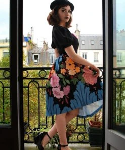 LBHM Final Sale - Alfreda Vintage Swing Dress In Large Floral Border Print | Laura Byrnes & Hope Johnstun