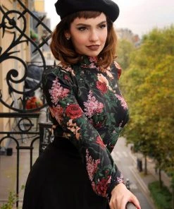 Victoria Long Sleeve Top In Dark Bella Roses ITY | Laura Byrnes Design What's New, Pussycat?
