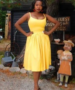 Final Sale - Jenny Dress In Yellow Crepe | Pinup Couture