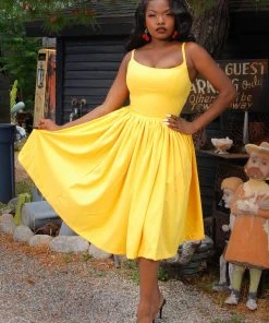 Shop All In-Stock Items By Size Final Sale - Jenny Dress In Yellow Crepe | Pinup Couture