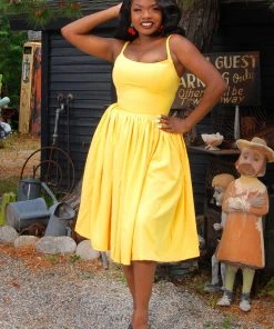 Shop All In-Stock Items By Size Final Sale - Jenny Dress In Yellow Crepe | Pinup Couture