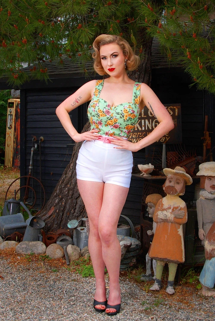 Allison 60's Bad Girl Hot Pants In White Stretch Bengaline | Traci Lords For Couture For Every Body 4 Allison 60's Bad Girl Hot Pants In White Stretch Bengaline | Traci Lords For Couture For Every Body