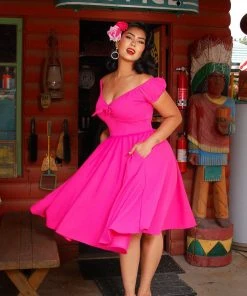 Natalie Dress In Fuchsia Pink Crepe | Pinup Couture What's New, Pussycat?