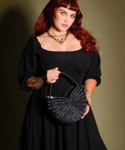 Everina Carmella Natural Rattan Bag In Solid Black What's New, Pussycat?