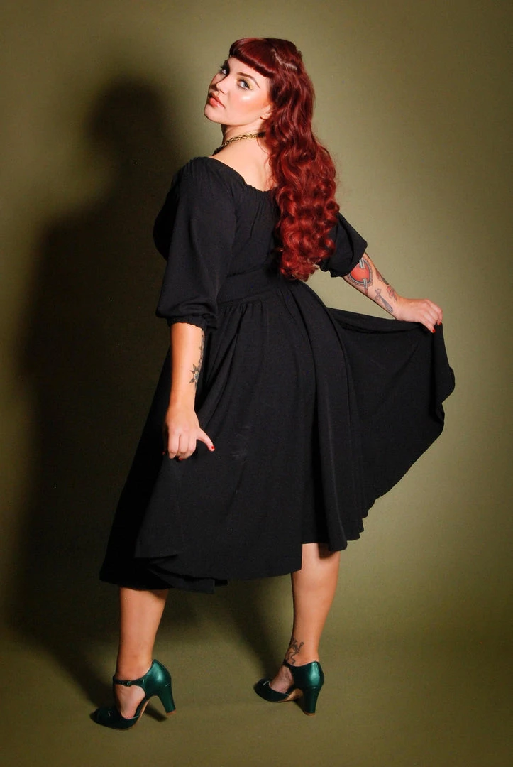 Final Sale - Marie-Thérèse Peasant Dress In Black Poly Crepe | Pinup Couture 4 Final Sale - Marie-Thérèse Peasant Dress In Black Poly Crepe | Pinup Couture