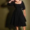 Final Sale - Marie-Thérèse Peasant Dress In Black Poly Crepe | Pinup Couture Shop All In-Stock Items By Size
