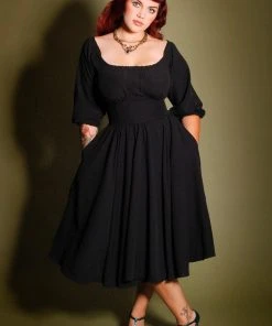 Final Sale - Marie-Thérèse Peasant Dress In Black Poly Crepe | Pinup Couture Shop All In-Stock Items By Size 7 Final Sale - Marie-Thérèse Peasant Dress In Black Poly Crepe | Pinup Couture Shop All In-Stock Items By Size