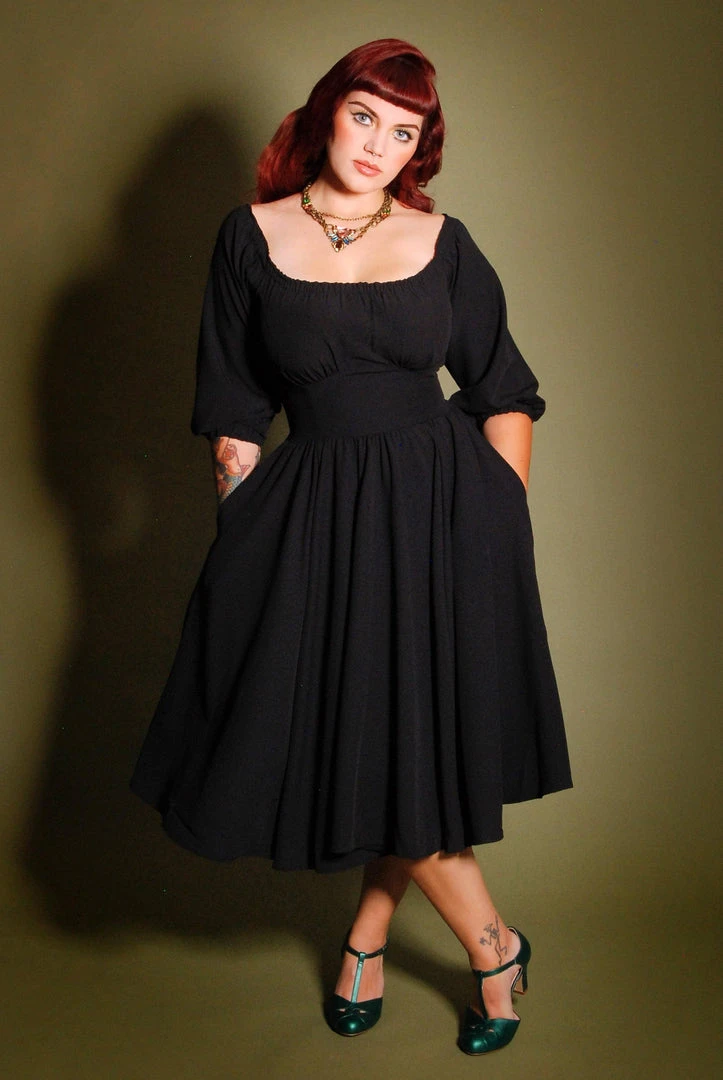 Final Sale - Marie-Thérèse Peasant Dress In Black Poly Crepe | Pinup Couture Shop All In-Stock Items By Size 5 Final Sale - Marie-Thérèse Peasant Dress In Black Poly Crepe | Pinup Couture Shop All In-Stock Items By Size