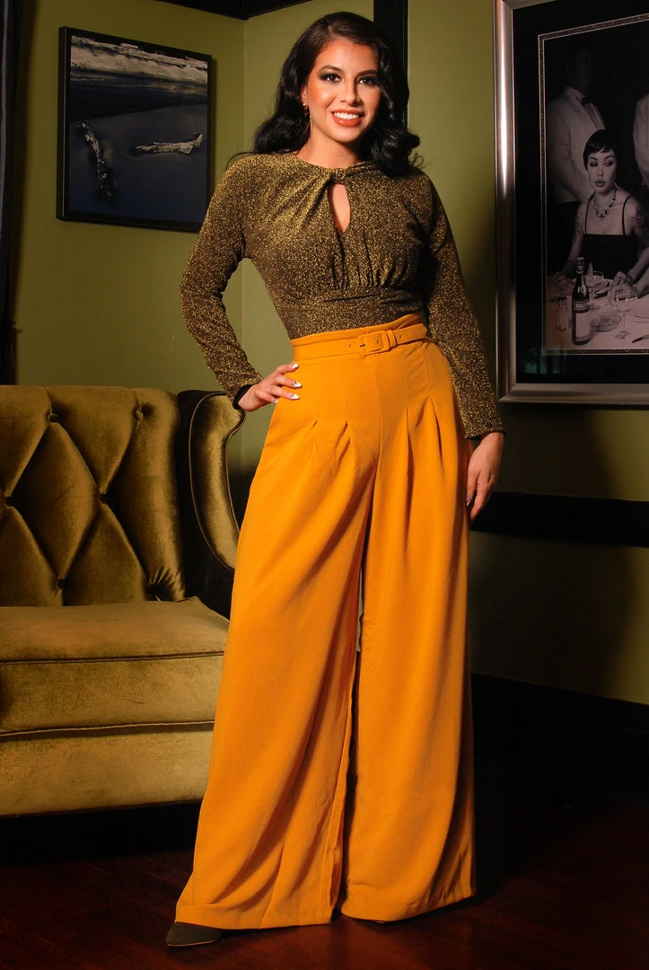 Dietrich Vintage Wide Leg Palazzo Pants In Mustard Crepe 30" Inseam | Laura Byrnes Design What's New, Pussycat? 3 Dietrich Vintage Wide Leg Palazzo Pants In Mustard Crepe 30" Inseam | Laura Byrnes Design What's New, Pussycat?