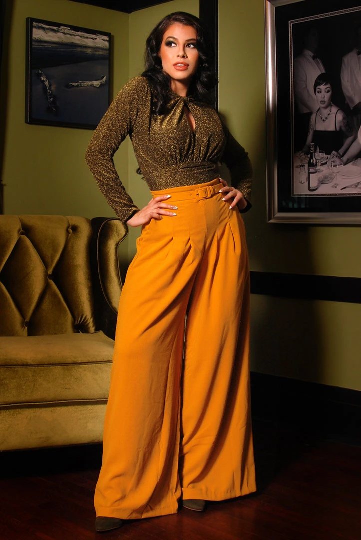 What's New, Pussycat? Dietrich Vintage Wide Leg Palazzo Pants In Mustard Crepe 32" Inseam | Laura Byrnes Design 3 What's New, Pussycat? Dietrich Vintage Wide Leg Palazzo Pants In Mustard Crepe 32" Inseam | Laura Byrnes Design