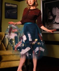 N.Y.M.F. By Co What's New, Pussycat? Isabella Hand Painted Tulle Ballet Skirt In Teal