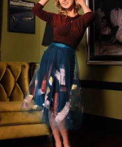 N.Y.M.F. By Co What's New, Pussycat? Isabella Hand Painted Tulle Ballet Skirt In Teal