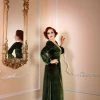 Laura Byrnes Design Shop All In-Stock Items By Size Final Sale - Bianca 70s Maxi Gown In Olive Green Stretch Velvet | Laura Byrnes