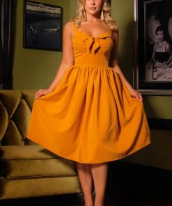 Linda Dress In Solid Mustard | Pinup Couture