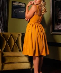 Linda Dress In Solid Mustard | Pinup Couture