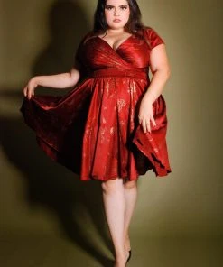 Laura Byrnes Design Final Sale - Ava Swing Cocktail Dress In Burgundy Witchy Toile Satin | Laura Byrnes Shop All In-Stock Items By Size