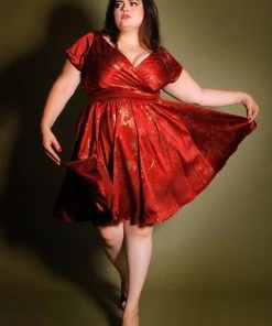 Laura Byrnes Design Final Sale - Ava Swing Cocktail Dress In Burgundy Witchy Toile Satin | Laura Byrnes Shop All In-Stock Items By Size