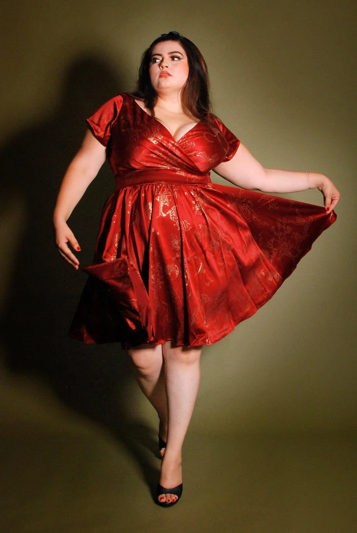 Laura Byrnes Design Final Sale - Ava Swing Cocktail Dress In Burgundy Witchy Toile Satin | Laura Byrnes Shop All In-Stock Items By Size 4 Laura Byrnes Design Final Sale - Ava Swing Cocktail Dress In Burgundy Witchy Toile Satin | Laura Byrnes Shop All In-Stock Items By Size