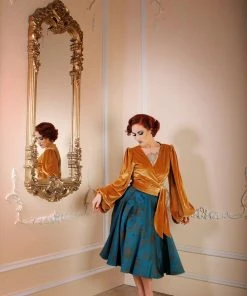 Final Sale - Doris Vintage Swing Skirt With Pockets In Teal Spiderweb Cotton Sateen | Pinup Couture