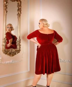Laura Byrnes Design What's New, Pussycat? Monica Swing Dress In Cranberry Velvet | Laura Byrnes