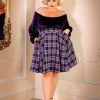 Pinupgirlclothing.com Final Sale - Little Jun Black And Purple Plaid Box Pleated Vintage Skirt Laura Byrnes